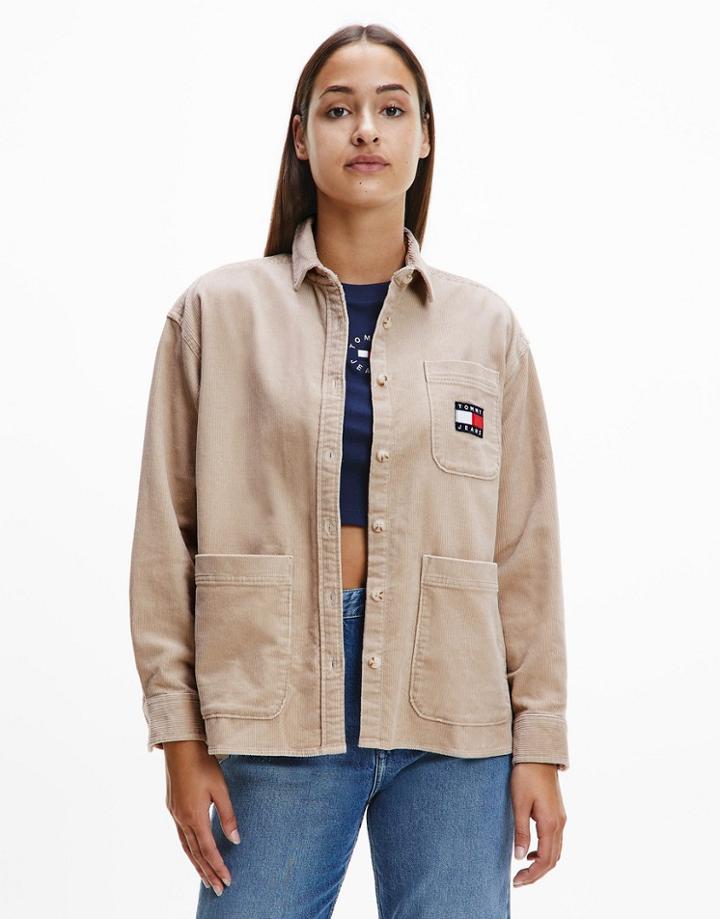 Tommy Jeans Oversized Corduroy Shirt In Beige-neutral