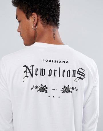 Asos Design Relaxed Long Sleeve T-shirt With New Orleans City Print - White
