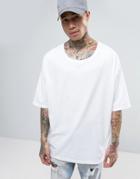Asos Super Oversized T-shirt In White With Rib Scoop Neck - White