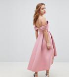 Asos Petite Bardot Cold Shoulder Dip Back Midi Prom Dress - Pink
