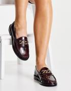 Asos Design Method Leather Loafers With Chain In Burgundy-red