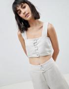 Asos White Linen Co-ord Crop Top - Cream