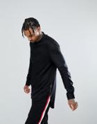 Asos Design Regular Fit Super Longline Shirt Viscose Grandad In Black - Black