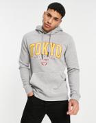 Only & Sons Hoodie With Tokyo Chest Print In Light Gray Melange