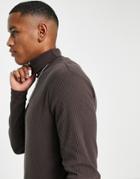 River Island Long Sleeve Ribbed Roll Neck Sweater In Brown