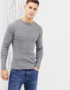 Brave Soul Muscle Fit Roll Neck Stretch Rib Sweater In 100% Cotton-gray