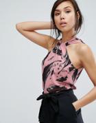 Vesper Swirl Print Halterneck Top - Pink