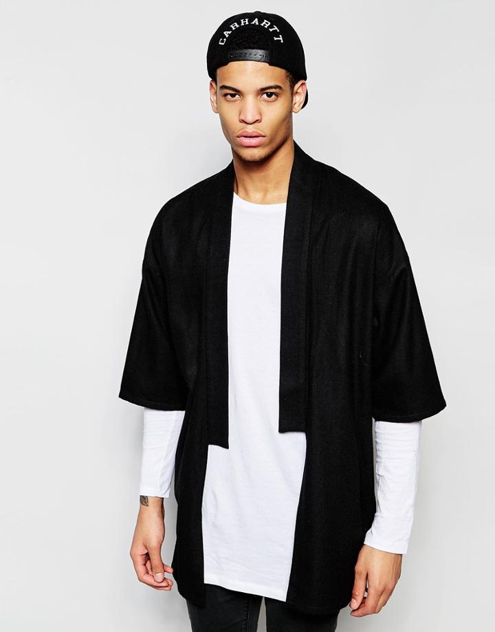 Asos Wool Kimono In Black - Black