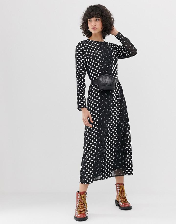 Lost Ink Midaxi Column Dress In Mixed Print - Black