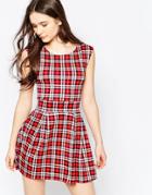 Wal G Skater Dress In Check - Red