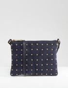 Asos Leather And Suede Pin Stud Cross Body Bag - Navy