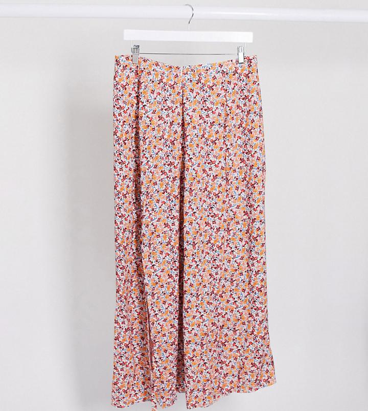 Asos Design Maternity Double Split Maxi Skirt In Pink Ditsy Floral Print-multi