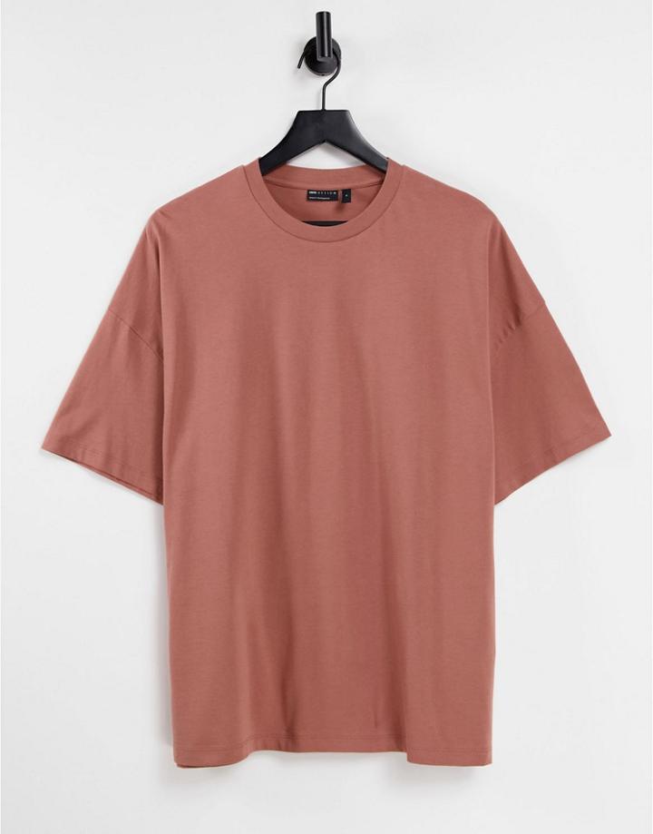 Asos Design Organic Cotton Blend Oversized T-shirt With Crew Neck In Tobacco Brown