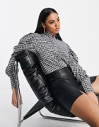 Qed London Puff Sleeve Shirt In Check-black