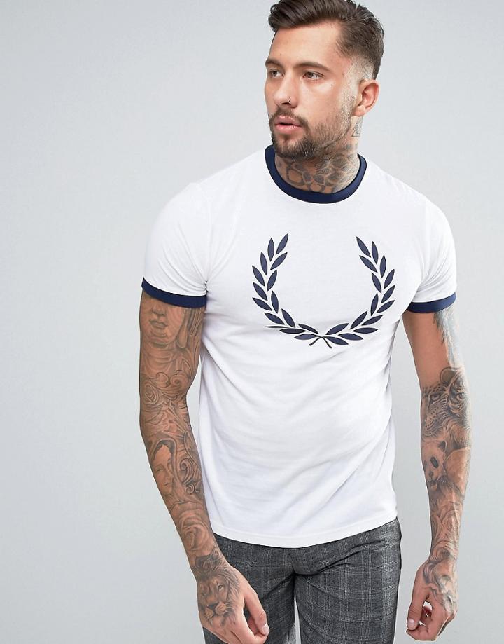 Fred Perry Laurel Wreath Print Ringer T-shirt In Gray Marl - Gray