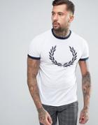 Fred Perry Laurel Wreath Print Ringer T-shirt In Gray Marl - Gray