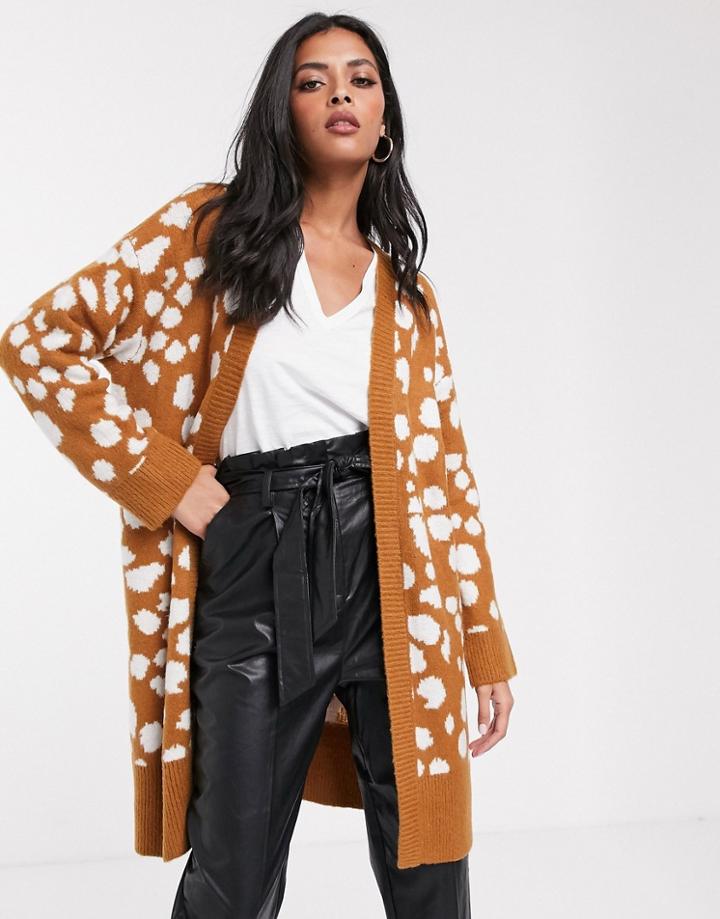 Lost Ink Longline Cardigan In Animal Print-brown