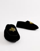 Dunlop Embroidered Velvet Loafer Slipper - Black