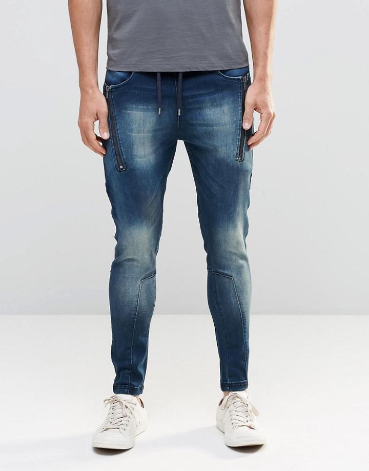 Dead Vintage Jogger Jeans With Two Zips And Two Pockets - Blue