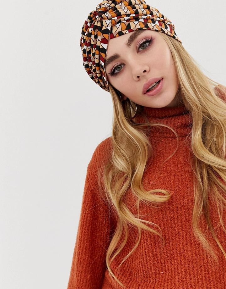 Prettylittlething Gathered Twist Turban In Geo Print - Multi