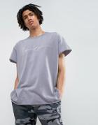 Mennace Regular Fit T-shirt With Embroidery In Lilac - Purple