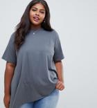 Asos Design Curve Oversized Asymmetric T-shirt In Wash - Gray