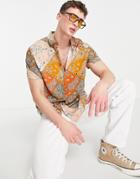 Asos Design Relaxed Shirt In Paisley Bandana Print-brown