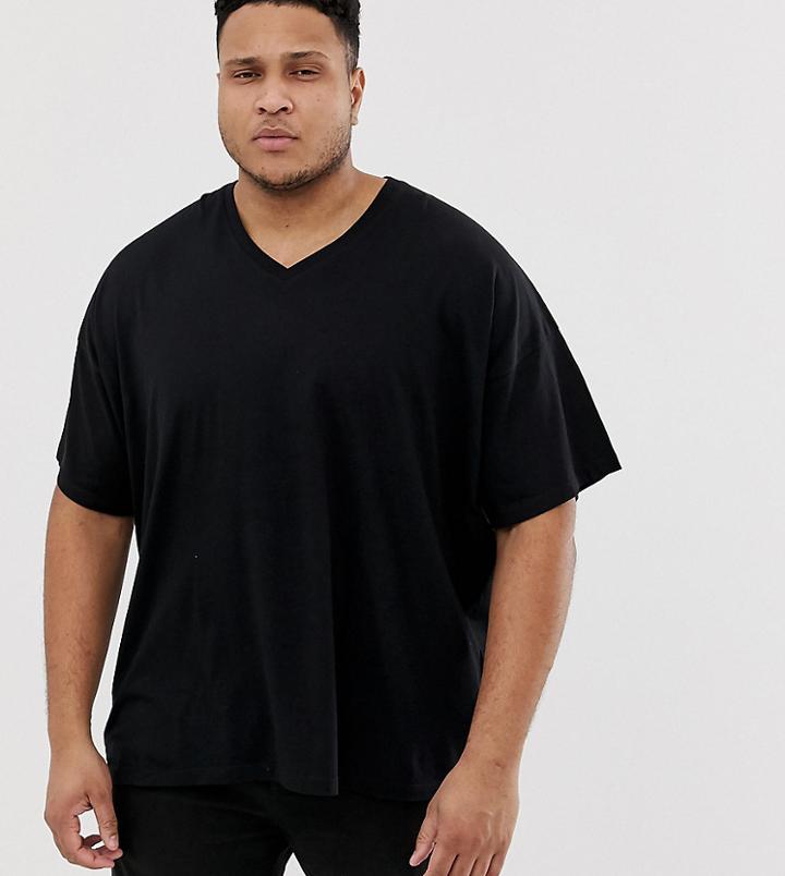 Asos Design Plus Oversized T-shirt With V Neck In Black