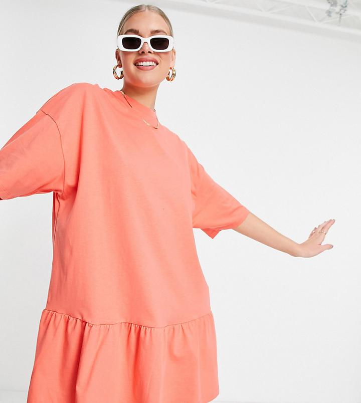Asos Design Tall Oversized T-shirt Dress With Frill Hem In Pink