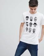 Brave Soul All Over Beard Print T-shirt - White