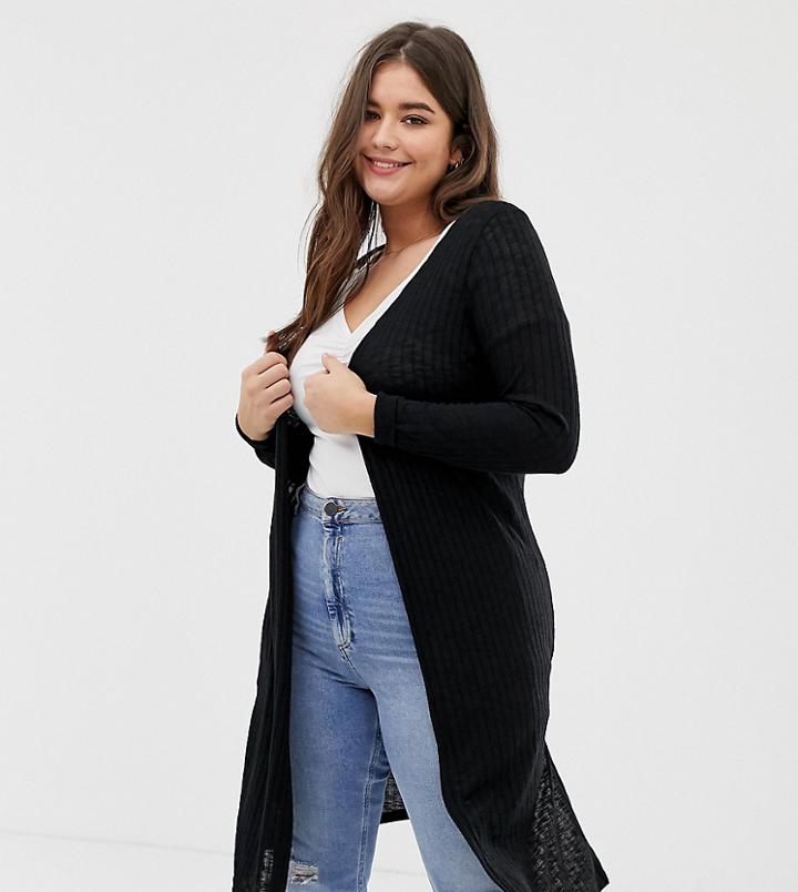 New Look Curve Midi Cardi In Black