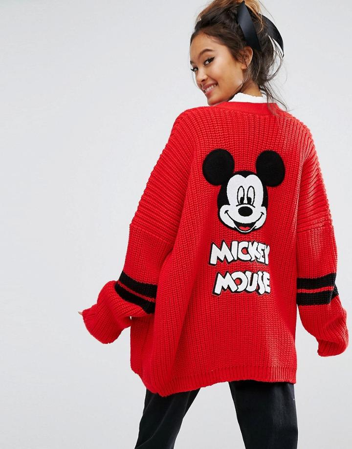 Lazy Oaf X Disney Mickey Mouse College Cardigan - Red