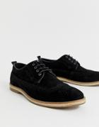 Asos Design Brogue Shoes In Black Suede With Jute Sole - Black