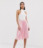 Missguided Satin Pleated Midi Skirt In Pink - Pink