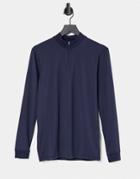 Asos Design Muscle Fit Long Sleeve T-shirt In Navy With Half Zip