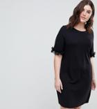 Asos Curve T-shirt Dress In Ponte With Lace Frill Sleeve - Black