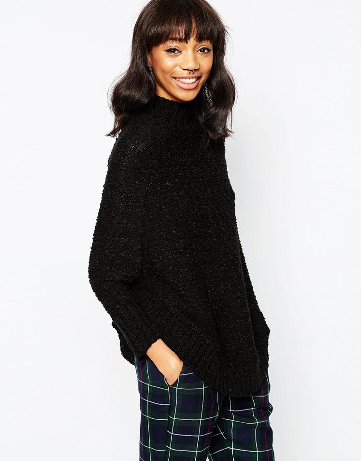 Asos Poncho In Boucle Yarn - Black