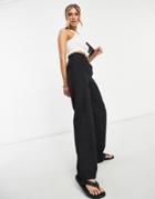 Asos Design Linen Straight Leg Pants In Black