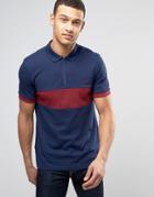 Fred Perry Slim Pique Polo Chest Panel Zip Detail In Navy - Navy