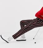 Heart & Dagger Skinny Cropped Smart Pants In Navy And Green Stripe - Navy