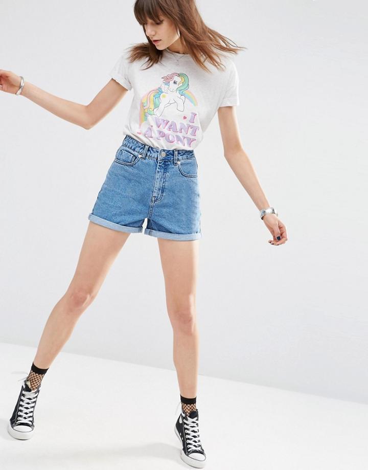 Asos Denim Mom Short In Mid Wash - Mid Wash