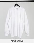 Asos Design Curve Polo Top With Long Sleeves In White