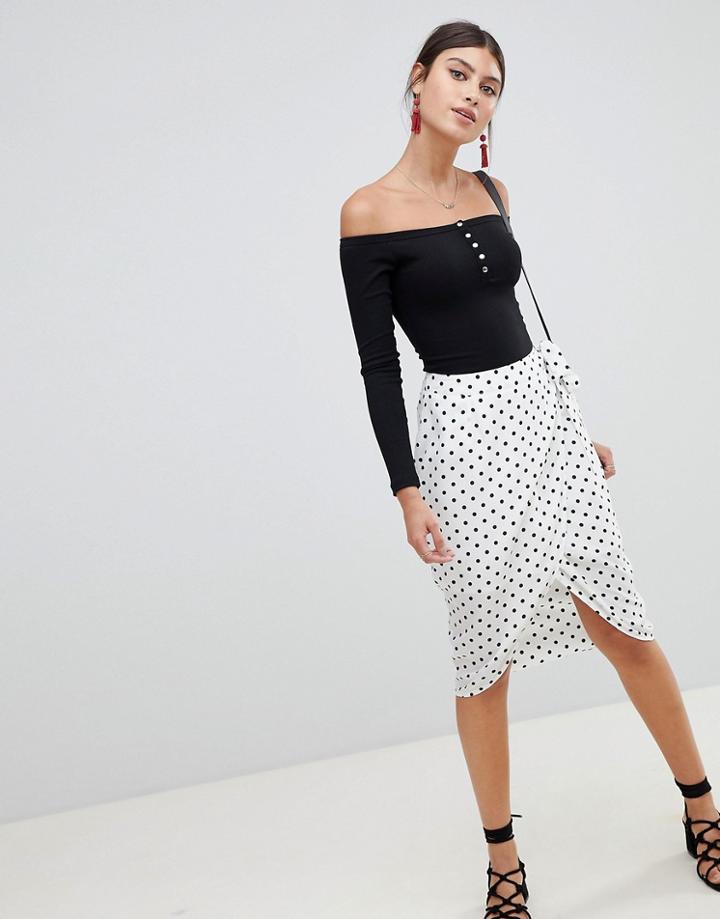Prettylittlething Polka Dot Wrap Skirt - White