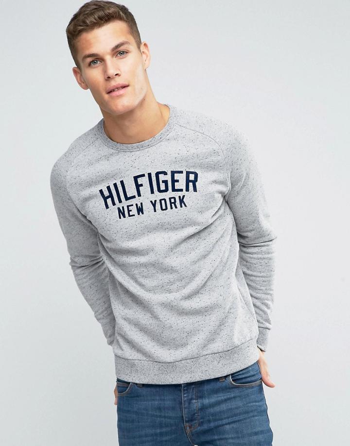 Tommy Hilfiger Sweatshirt With Flock Logo In Gray - Gray