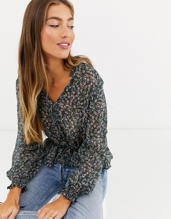 Mango V Neck Blouse In Floral Print