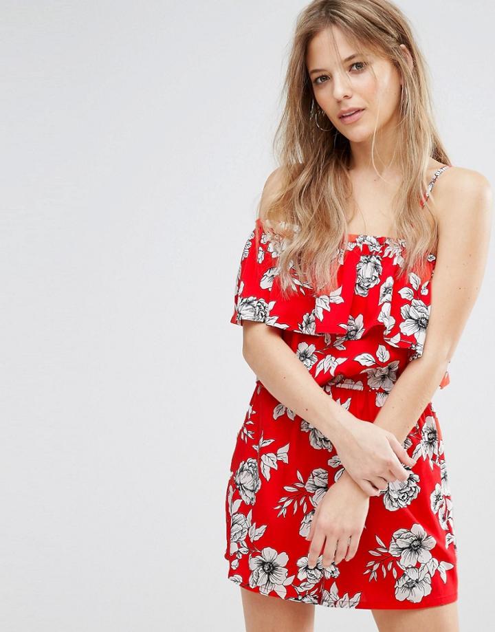 New Look Printed Bardot Romper - Red