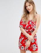 New Look Printed Bardot Romper - Red