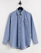 Asos Design Original Denim Shirt In Mid Wash-blues
