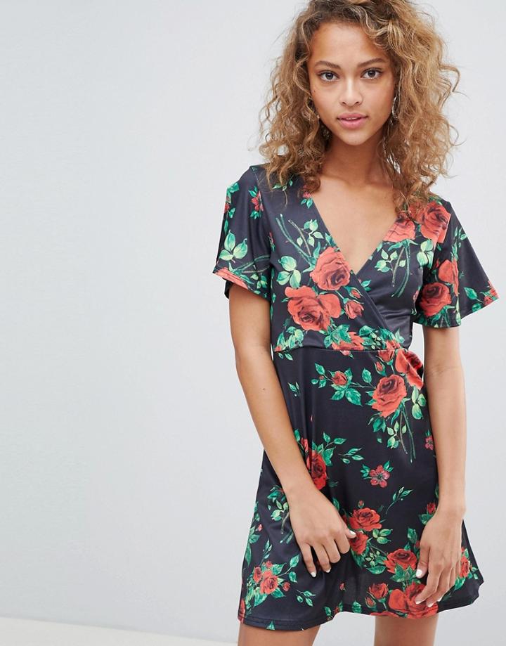 Lasula Floral Tea Dress - Black