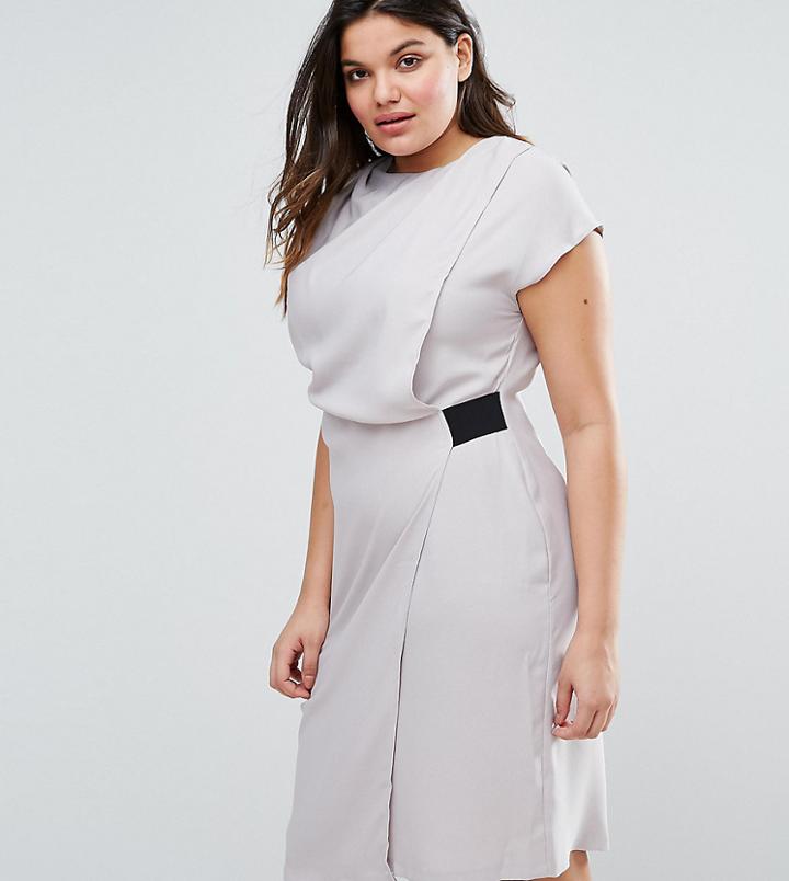 Asos Curve Drape Front Pencil Midi Dress With Elastic Detail - Gray
